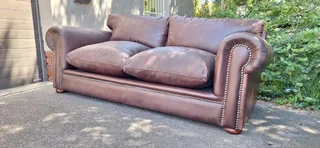 223cm Fat Armed Leather Seater Genuine Couch Oxblood brown Colour