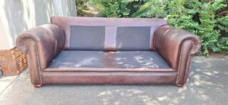 223cm Fat Armed Leather Seater Genuine Couch Oxblood brown Colour
