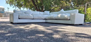 295cm KLOOFTIQUE Corner Leather Couch Modern styled CUBIST Range Light Grey Mint colour