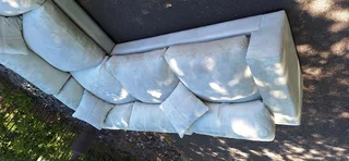 295cm KLOOFTIQUE Corner Leather Couch Modern styled CUBIST Range Light Grey Mint colour