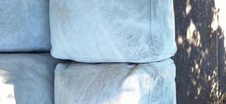 295cm KLOOFTIQUE Corner Leather Couch Modern styled CUBIST Range Light Grey Mint colour