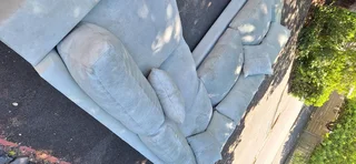 295cm KLOOFTIQUE Corner Leather Couch Modern styled CUBIST Range Light Grey Mint colour