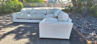 295cm KLOOFTIQUE Corner Leather Couch Modern styled CUBIST Range Light Grey Mint colour