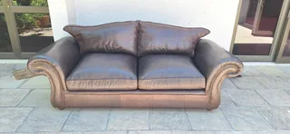 Lovely Scroll Arms 3 seater Full leather Colonial Couch 235cm Oxblood Brown colour