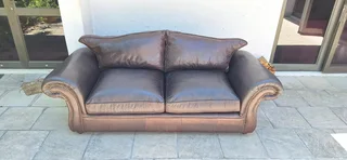 Lovely Scroll Arms 3 seater Full leather Colonial Couch 235cm Oxblood Brown colour