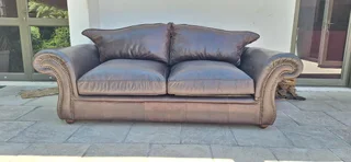 Lovely Scroll Arms 3 seater Full leather Colonial Couch 235cm Oxblood Brown colour