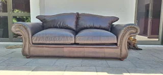 Lovely Scroll Arms 3 seater Full leather Colonial Couch 235cm Oxblood Brown colour
