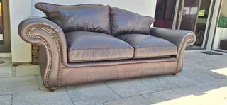 Lovely Scroll Arms 3 seater Full leather Colonial Couch 235cm Oxblood Brown colour