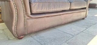 Lovely Scroll Arms 3 seater Full leather Colonial Couch 235cm Oxblood Brown colour