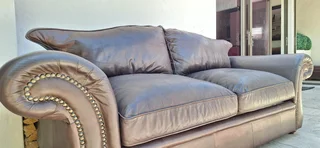 Lovely Scroll Arms 3 seater Full leather Colonial Couch 235cm Oxblood Brown colour