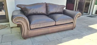 Lovely Scroll Arms 3 seater Full leather Colonial Couch 235cm Oxblood Brown colour