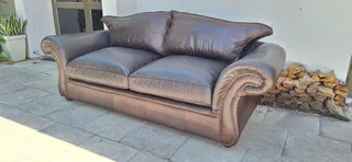 Lovely Scroll Arms 3 seater Full leather Colonial Couch 235cm Oxblood Brown colour