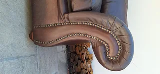 Lovely Scroll Arms 3 seater Full leather Colonial Couch 235cm Oxblood Brown colour