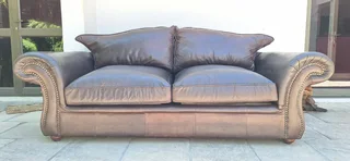 Lovely Scroll Arms 3 seater Full leather Colonial Couch 235cm Oxblood Brown colour