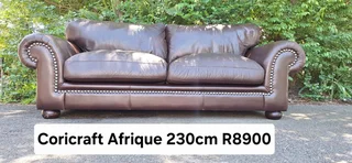 230cm Coricraft Leather Very Heavy seater Afrique Range in Milano Dark Brown color