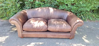 Gorgeous Old Skool Coricraft Colonial KUDU Leather Couch 3 Seater Zambezi Tan Brown Leather Sofa