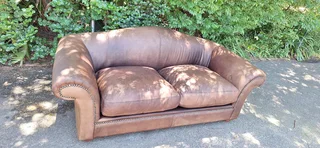 Gorgeous Old Skool Coricraft Colonial KUDU Leather Couch 3 Seater Zambezi Tan Brown Leather Sofa