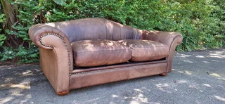 Gorgeous Old Skool Coricraft Colonial KUDU Leather Couch 3 Seater Zambezi Tan Brown Leather Sofa