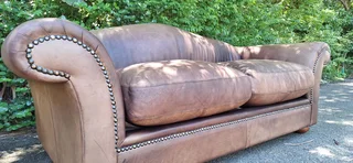 Gorgeous Old Skool Coricraft Colonial KUDU Leather Couch 3 Seater Zambezi Tan Brown Leather Sofa
