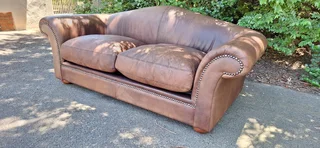 Gorgeous Old Skool Coricraft Colonial KUDU Leather Couch 3 Seater Zambezi Tan Brown Leather Sofa