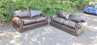2 by 2 Genuine Full Leather Couches Windsor Petite Range set Dark Milano Brown color 185cm each