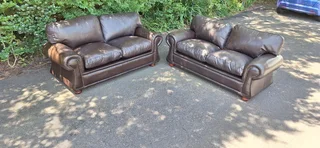 2 by 2 Genuine Full Leather Couches Windsor Petite Range set Dark Milano Brown color 185cm each