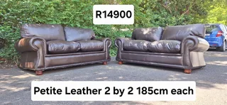 2 by 2 Genuine Full Leather Couches Windsor Petite Range set Dark Milano Brown color 185cm each