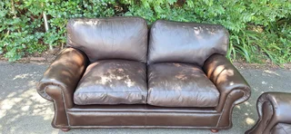 2 by 2 Genuine Full Leather Couches Windsor Petite Range set Dark Milano Brown color 185cm each