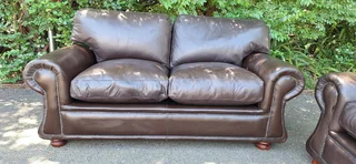 2 by 2 Genuine Full Leather Couches Windsor Petite Range set Dark Milano Brown color 185cm each