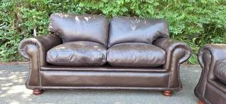2 by 2 Genuine Full Leather Couches Windsor Petite Range set Dark Milano Brown color 185cm each