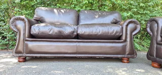 2 by 2 Genuine Full Leather Couches Windsor Petite Range set Dark Milano Brown color 185cm each