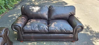 2 by 2 Genuine Full Leather Couches Windsor Petite Range set Dark Milano Brown color 185cm each