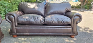 2 by 2 Genuine Full Leather Couches Windsor Petite Range set Dark Milano Brown color 185cm each