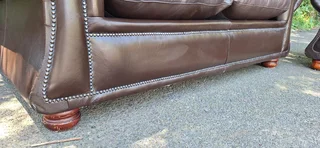 2 by 2 Genuine Full Leather Couches Windsor Petite Range set Dark Milano Brown color 185cm each