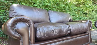 2 by 2 Genuine Full Leather Couches Windsor Petite Range set Dark Milano Brown color 185cm each