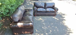 2 by 2 Genuine Full Leather Couches Windsor Petite Range set Dark Milano Brown color 185cm each