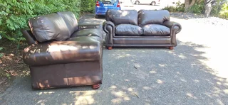2 by 2 Genuine Full Leather Couches Windsor Petite Range set Dark Milano Brown color 185cm each