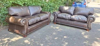 2 by 2 Genuine Full Leather Couches Windsor Petite Range set Dark Milano Brown color 185cm each