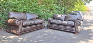 2 by 2 Genuine Full Leather Couches Windsor Petite Range set Dark Milano Brown color 185cm each