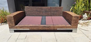 MASSIVE Modern BESPOKE WEYLANDTS Patio Daybed Couch Natural Woven Banana Leaf Couch Lounger and Coff