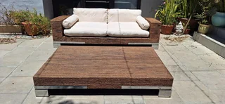 MASSIVE Modern BESPOKE WEYLANDTS Patio Daybed Couch Natural Woven Banana Leaf Couch Lounger and Coff