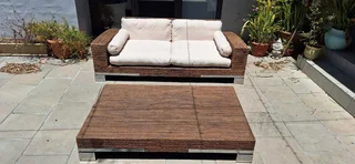 MASSIVE Modern BESPOKE WEYLANDTS Patio Daybed Couch Natural Woven Banana Leaf Couch Lounger and Coff