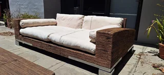 MASSIVE Modern BESPOKE WEYLANDTS Patio Daybed Couch Natural Woven Banana Leaf Couch Lounger and Coff