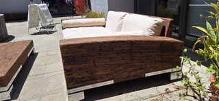 MASSIVE Modern BESPOKE WEYLANDTS Patio Daybed Couch Natural Woven Banana Leaf Couch Lounger and Coff