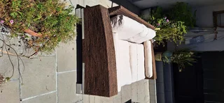 MASSIVE Modern BESPOKE WEYLANDTS Patio Daybed Couch Natural Woven Banana Leaf Couch Lounger and Coff