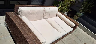 MASSIVE Modern BESPOKE WEYLANDTS Patio Daybed Couch Natural Woven Banana Leaf Couch Lounger and Coff