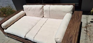 MASSIVE Modern BESPOKE WEYLANDTS Patio Daybed Couch Natural Woven Banana Leaf Couch Lounger and Coff