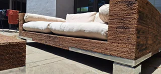 MASSIVE Modern BESPOKE WEYLANDTS Patio Daybed Couch Natural Woven Banana Leaf Couch Lounger and Coff