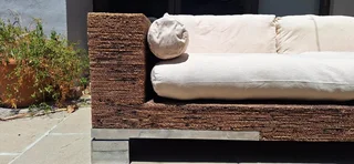 MASSIVE Modern BESPOKE WEYLANDTS Patio Daybed Couch Natural Woven Banana Leaf Couch Lounger and Coff