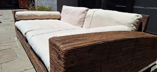 MASSIVE Modern BESPOKE WEYLANDTS Patio Daybed Couch Natural Woven Banana Leaf Couch Lounger and Coff